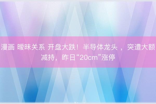 漫画 暧昧关系 开盘大跌！半导体龙头 ，突遭大额减持，昨日“20cm”涨停