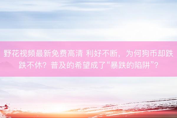野花视频最新免费高清 利好不断，为何狗币却跌跌不休？普及的希望成了“暴跌的陷阱”？