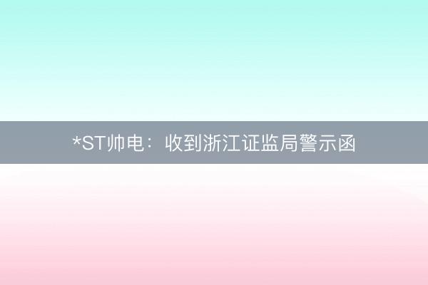 *ST帅电：收到浙江证监局警示函