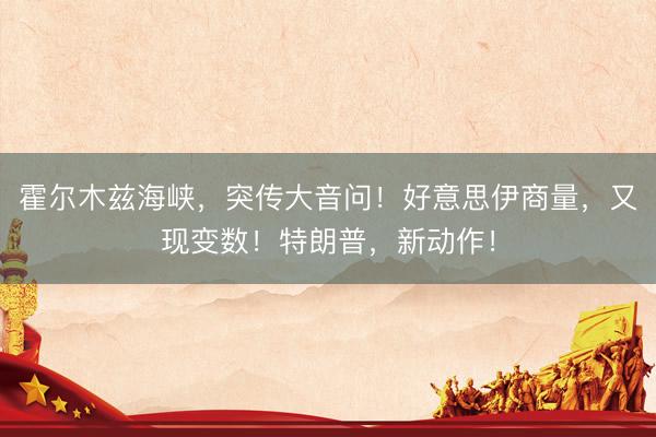 霍尔木兹海峡，突传大音问！好意思伊商量，又现变数！特朗普，新动作！