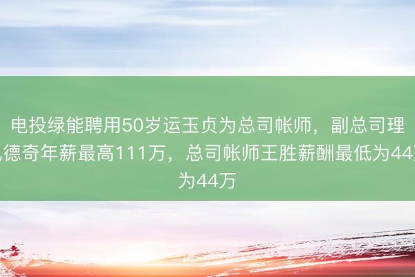 电投绿能聘用50岁运玉贞为总司帐师，副总司理孔德奇年薪最高111万，总司帐师王胜薪酬最低为44万
