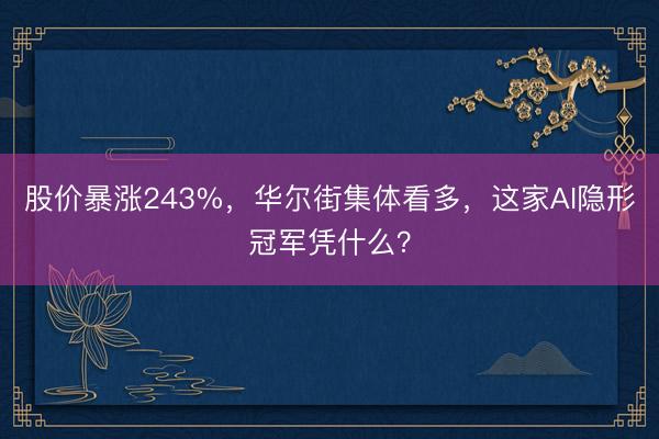 股价暴涨243%，华尔街集体看多，这家AI隐形冠军凭什么？
