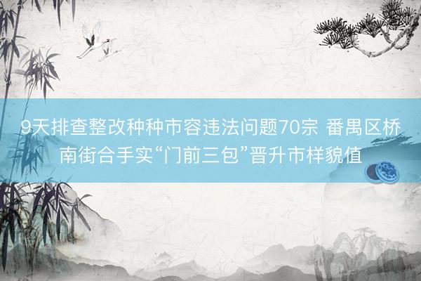9天排查整改种种市容违法问题70宗 番禺区桥南街合手实“门前三包”晋升市样貌值