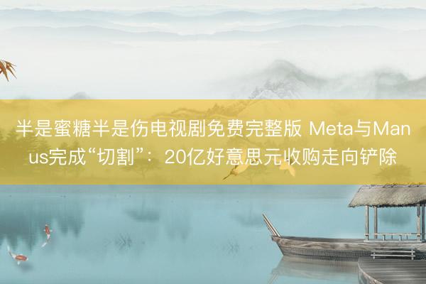 半是蜜糖半是伤电视剧免费完整版 Meta与Manus完成“切割”：20亿好意思元收购走向铲除