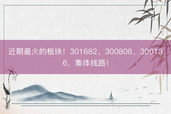 近期最火的板块！301682、300806、300136，集体线路！