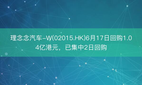 理念念汽车-W(02015.HK)6月17日回购1.04亿港元，已集中2日回购