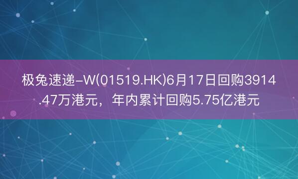 极兔速递-W(01519.HK)6月17日回购3914.47万港元，年内累计回购5.75亿港元